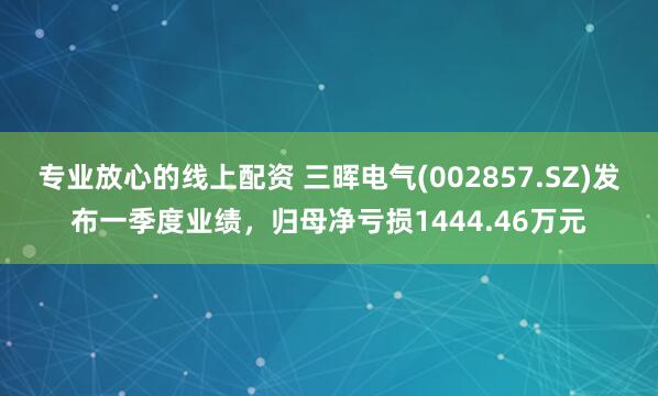 专业放心的线上配资 三晖电气(002857.SZ)发布一季度业绩，归母净亏损1444.46万元
